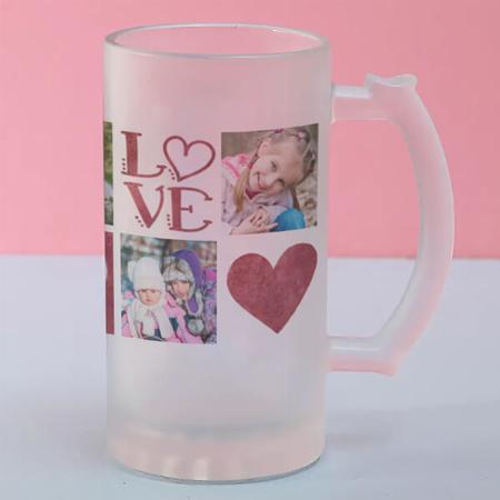 LOVE and Hearts Five Photo Collage Customized Photo Printed Beer Mug