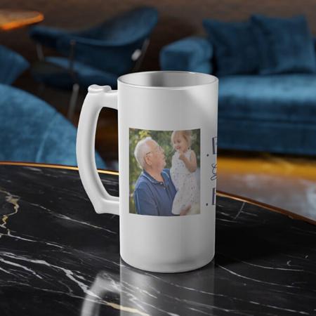 Best Grandpa Ever Blue 2 Photo Customized Photo Printed Beer Mug