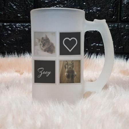 Vintage Frame Cat Mom Monogram and Photo Customized Photo Printed Beer Mug