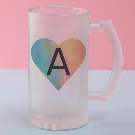 Simple Heart Design Initial Monogram Customized Photo Printed Beer Mug