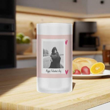 Happy Valentine's Day Pink & Red Heart Photo Customized Photo Printed Beer Mug