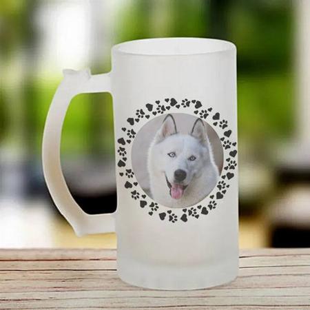 Pet Photo Dog Paw Printed in Hearts Frame Customized Photo Printed Beer Mug