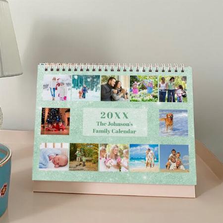 Sparkle Sea Green Background Customized Photo Desk Landscspe Calendar