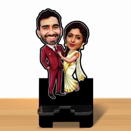 Desi Couple Customized Caricature Mobile Stand - 6 x 4 inches
