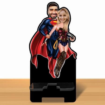 Fancy Dress Couple Customized Caricature Mobile Stand - 6 x 4 inches