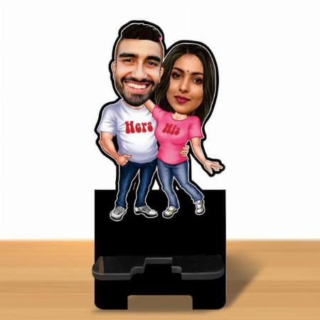 Hers His Customized Caricature Mobile Stand - 6 x 4 inches