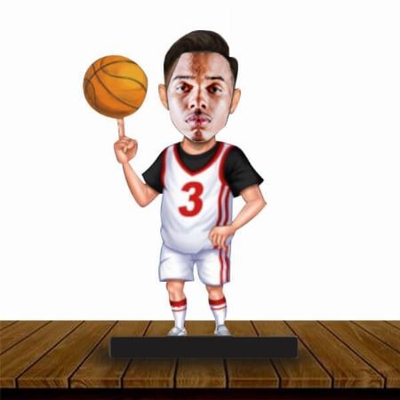 Basketball Player Customized Wooden Caricature Bobble Head - 8 x 6 inches