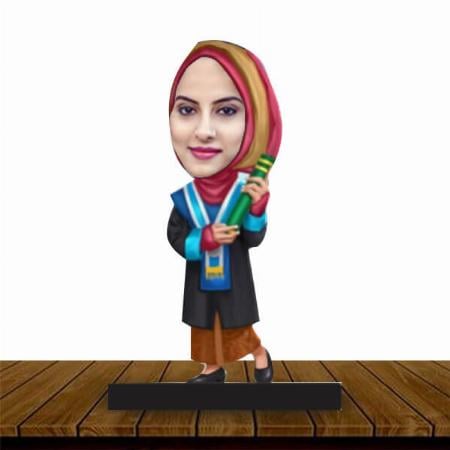 Educated Woman Customized Wooden Caricature Bobble Head - 8 x 6 inches