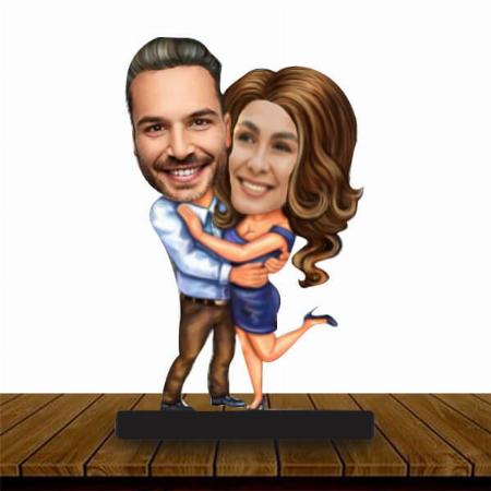 Happy Couple Customized Wooden Caricature Bobble Head - 8 x 6 inches