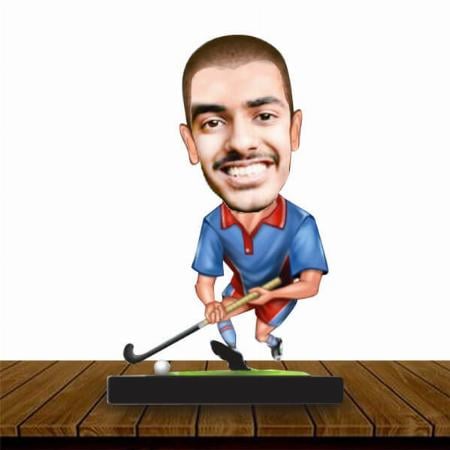 Hockey Player Customized Wooden Caricature Bobble Head - 8 x 6 inches