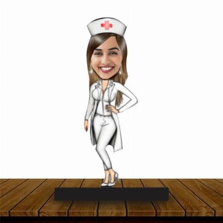 Modern Nurse Customized Wooden Caricature Bobble Head - 8 x 6 inches