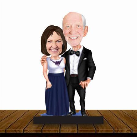 Old Is Gold Couple Customized Wooden Caricature Bobble Head - 8 x 6 inches