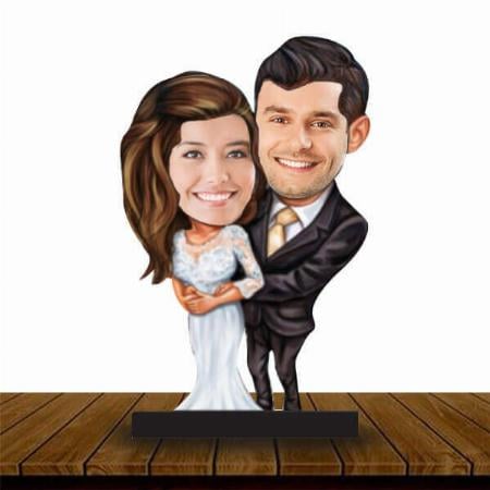 Stylish Couple Customized Wooden Caricature Bobble Head - 8 x 6 inches