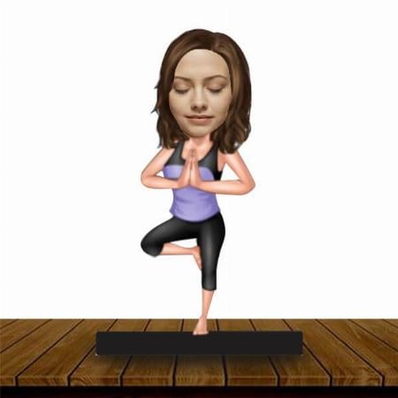 Yoga Girl Customized Wooden Caricature Bobble Head - 8 x 6 inches
