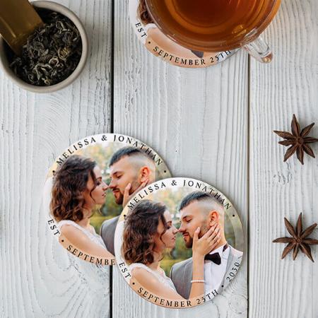 Bride Groom Simple Photo Wedding Customized Photo Printed Circle Tea & Coffee Coasters