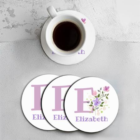 Initial Plus Name & Flowers Design Customized Photo Printed Circle Tea & Coffee Coasters
