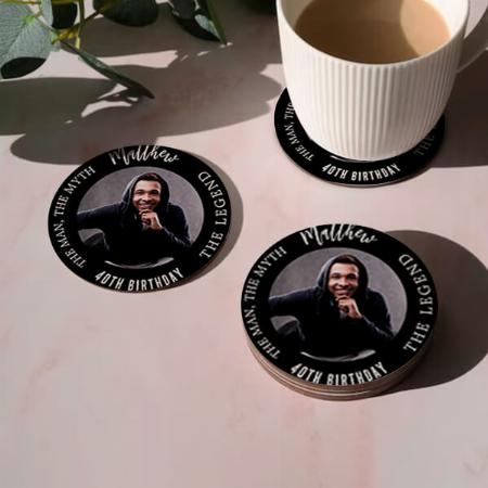 Legend Photo Black White Birthday Party Customized Photo Printed Circle Tea & Coffee Coasters