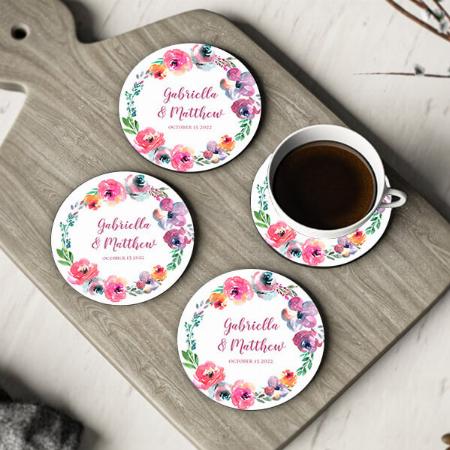 Watercolor Flowers Modern Customized Photo Printed Circle Tea & Coffee Coasters