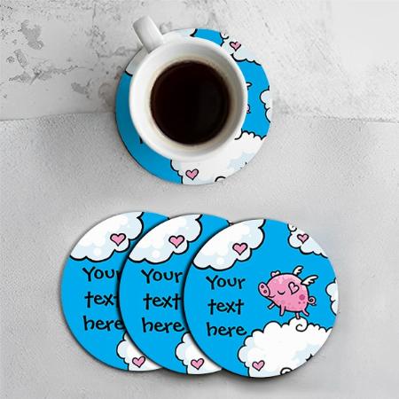 Flying Pig on Clouds Customized Photo Printed Circle Tea & Coffee Coasters
