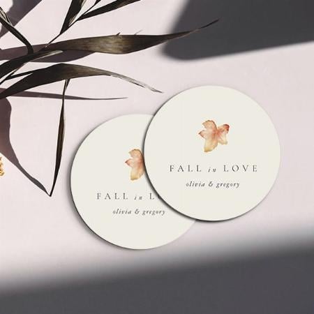 Autumn Leaf Fall in Love Design Customized Photo Printed Circle Tea & Coffee Coasters