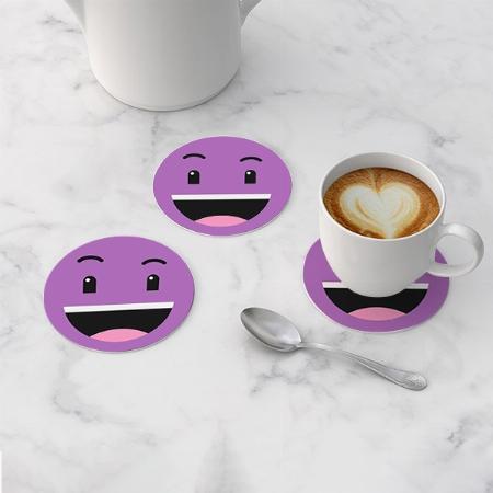 Cute Emoji Design Customized Photo Printed Circle Tea & Coffee Coasters