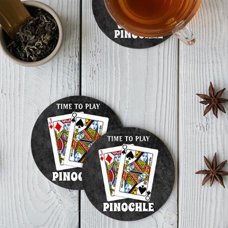 Time to Play Card Design Customized Photo Printed Circle Tea & Coffee Coasters