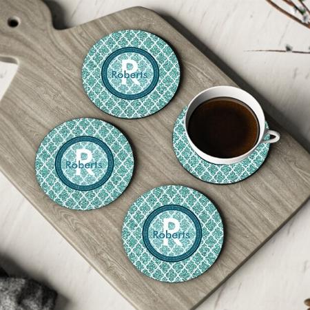 Teal Green Diamond Pattern Design Customized Photo Printed Circle Tea & Coffee Coasters