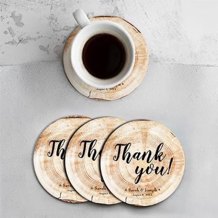 Wood Grain Rustic Thank You Customized Photo Printed Circle Tea & Coffee Coasters