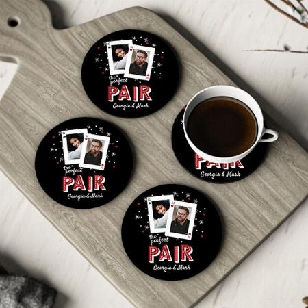 Perfect Pair Casino Theme Couples Photo Customized Photo Printed Circle Tea & Coffee Coasters