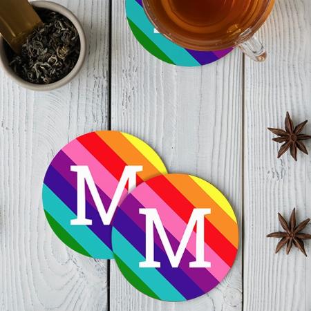 Rainbow Design Monogram Customized Photo Printed Circle Tea & Coffee Coasters