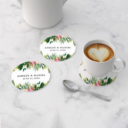 Watercolor Tropical Floral Customized Photo Printed Circle Tea & Coffee Coasters