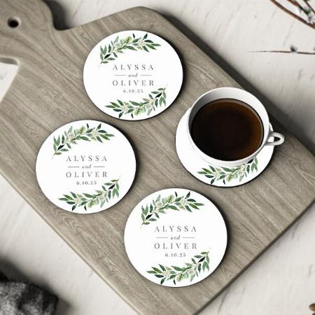 Greenery Leaf Design Customized Photo Printed Circle Tea & Coffee Coasters