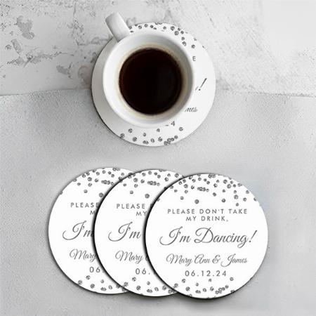 Silver Confetti Design Customized Photo Printed Circle Tea & Coffee Coasters