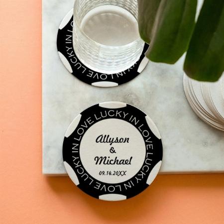 Black Poker Chip Design Customized Photo Printed Circle Tea & Coffee Coasters