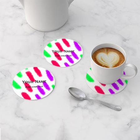 Simple watercolor Stripes Monogram Customized Photo Printed Circle Tea & Coffee Coasters