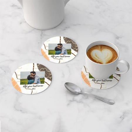 Simple Minimal Couple Photo Customized Photo Printed Circle Tea & Coffee Coasters