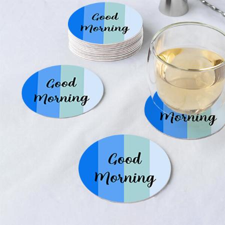 Blue Striped Customized Photo Printed Circle Tea & Coffee Coasters