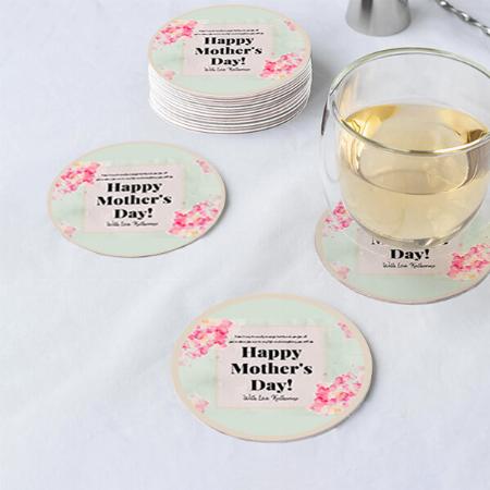 Happy Mothers Day Floral Pastel Pink Purple Customized Photo Printed Circle Tea & Coffee Coasters