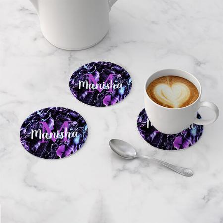 Purple Marble Customized Photo Printed Circle Tea & Coffee Coasters