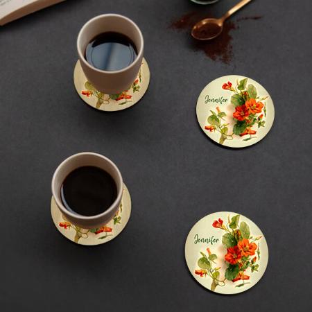Orange Indian Cress Customized Photo Printed Circle Tea & Coffee Coasters