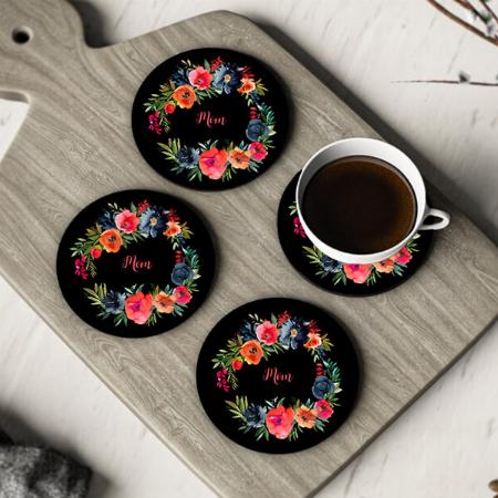 Colorful Watercolor Floral Design Customized Photo Printed Circle Tea & Coffee Coasters