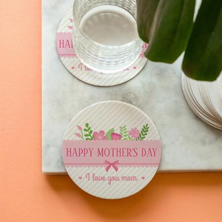 Elegant Floral Happy Mother's Day Customized Photo Printed Circle Tea & Coffee Coasters