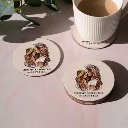 Watercolor Mom and Daughter Customized Photo Printed Circle Tea & Coffee Coasters