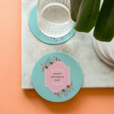 Happy Mother's Day Elegant Floral Design Customized Photo Printed Circle Tea & Coffee Coasters