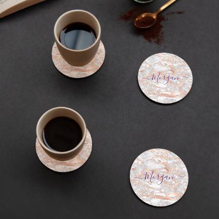 Rose Gold & White Marble Customized Photo Printed Circle Tea & Coffee Coasters