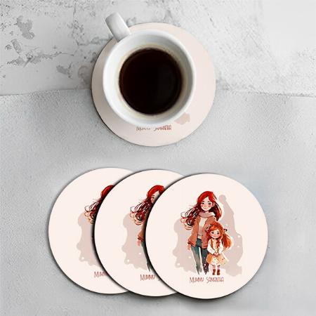 Elegant Mother and Daughter Design Customized Photo Printed Circle Tea & Coffee Coasters
