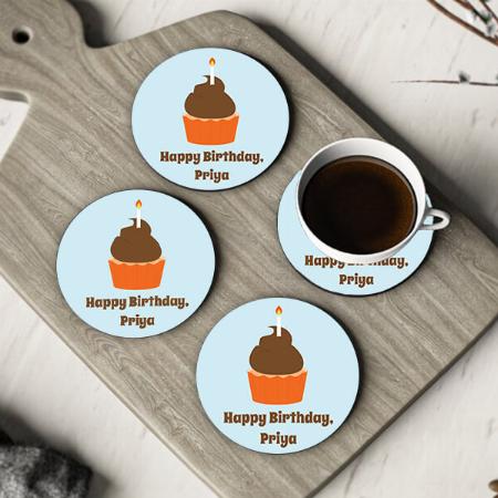 Happy Birthday Cupcake Customized Photo Printed Circle Tea & Coffee Coasters