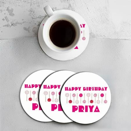 Happy Birthday Pink Frosted Cake Pops Customized Photo Printed Circle Tea & Coffee Coasters