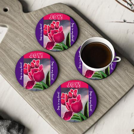Floral Typography Design Customized Photo Printed Circle Tea & Coffee Coasters
