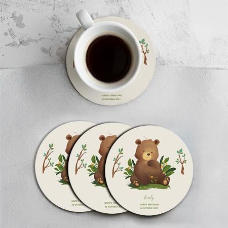 Bear Woodland Forest Animal Rustic Illustration Customized Photo Printed Circle Tea & Coffee Coasters
